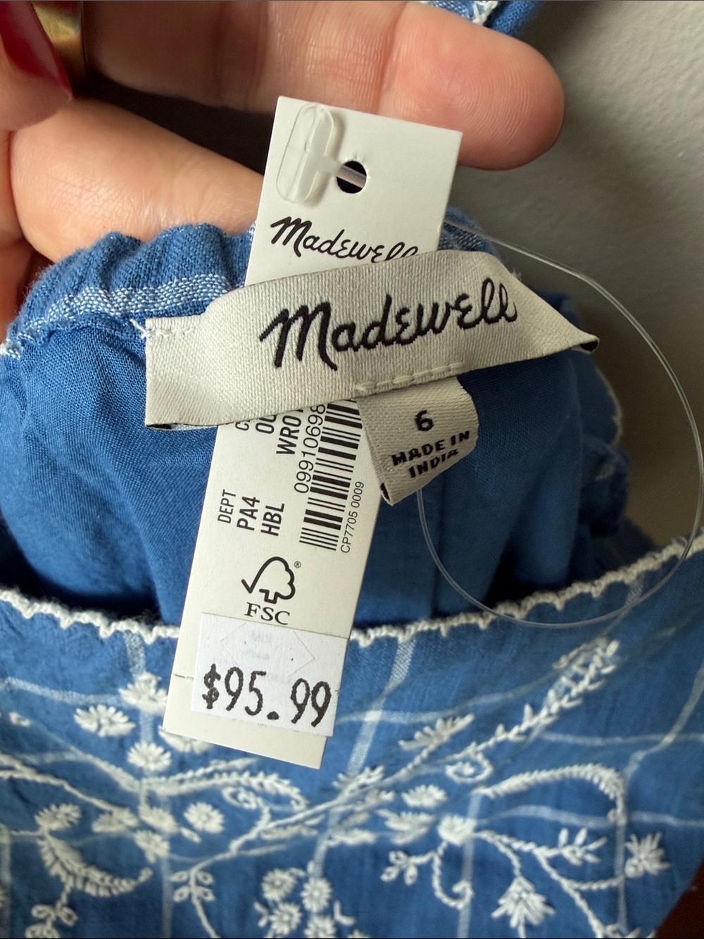Madewell Blue Checked Embroidered Midi Sundress - Picture 2 of 5